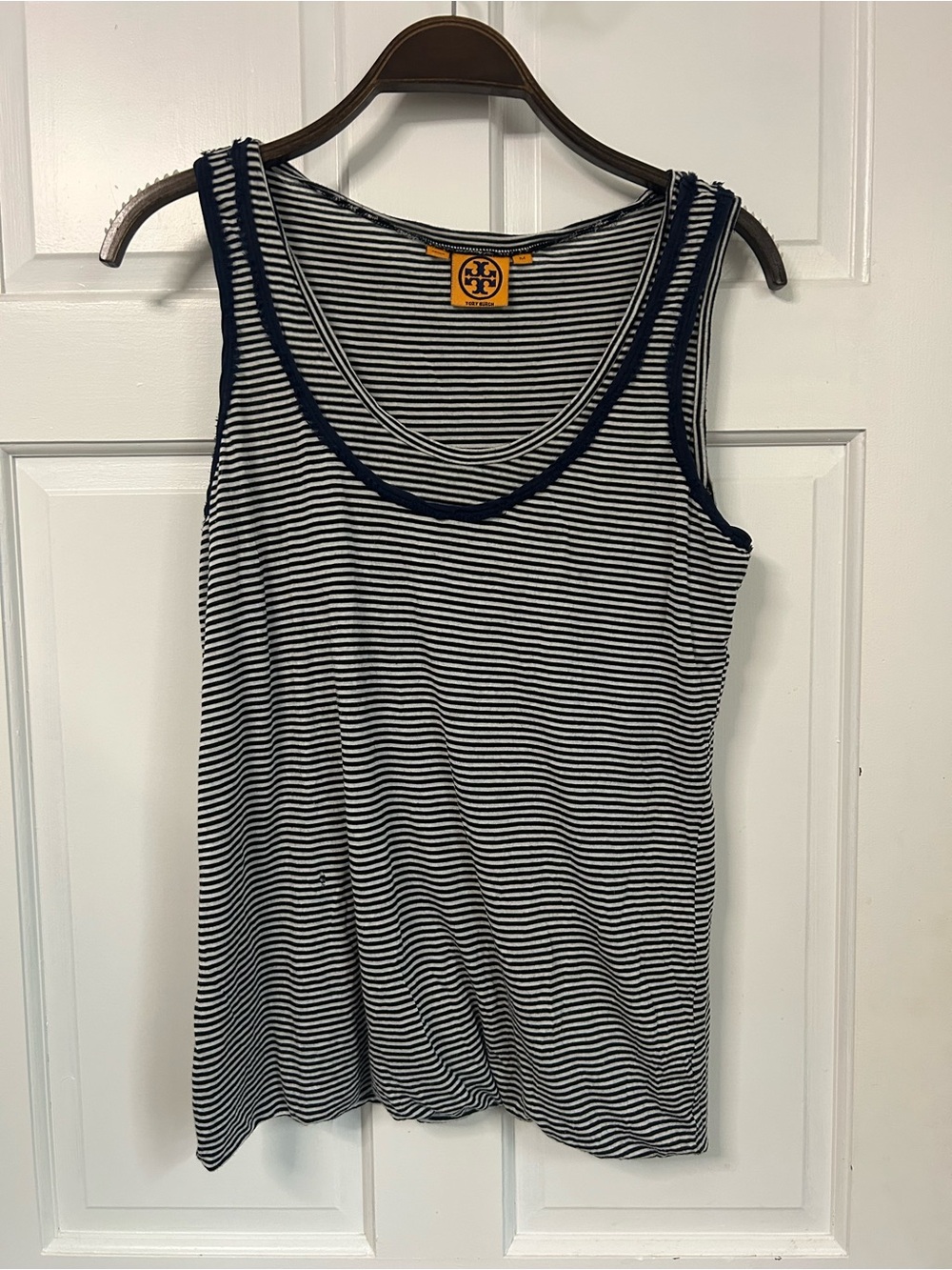 Tory Burch Navy and White Striped Scoop Neck Tank